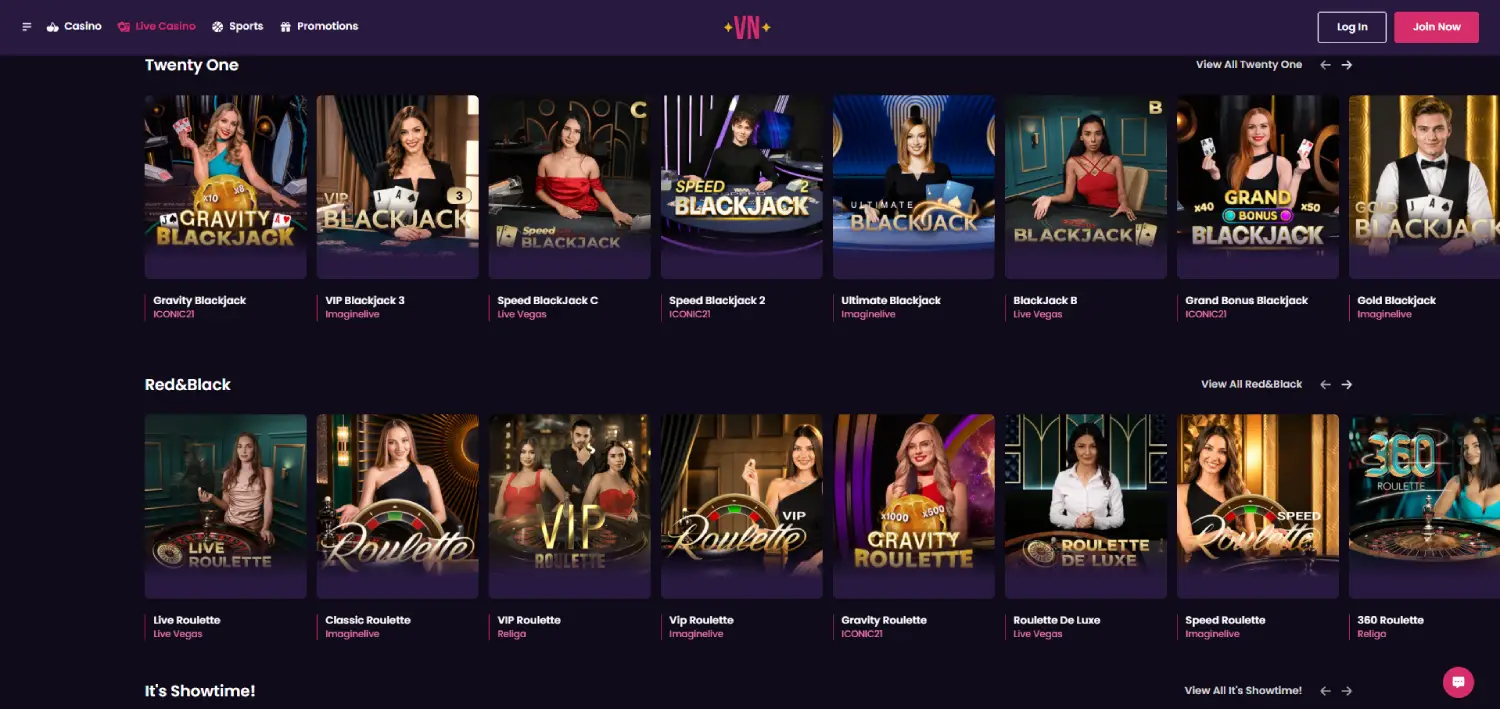 vegasnow live-casino-page